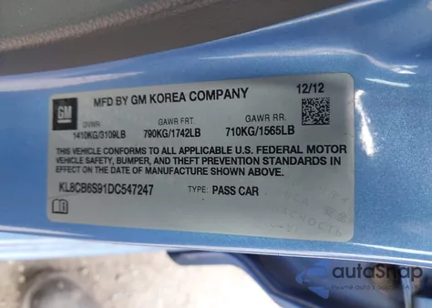 2013 Chevrolet Spark Ls Auto z USA, uszkodzony, nr VIN KL8CB6S91DC547247